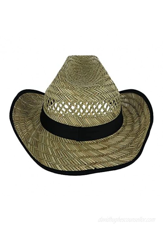 Tidal Tom Men's UPF 50+ Straw Western Hat with Black Trim