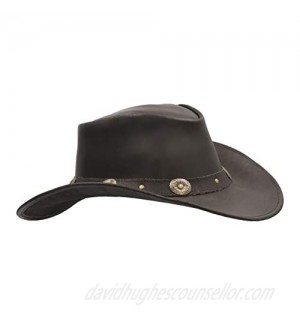 Walker and Hawkes - Leather Cowhide Outback Cowboy Conchos Hat - Dark Brown - S (57cm)