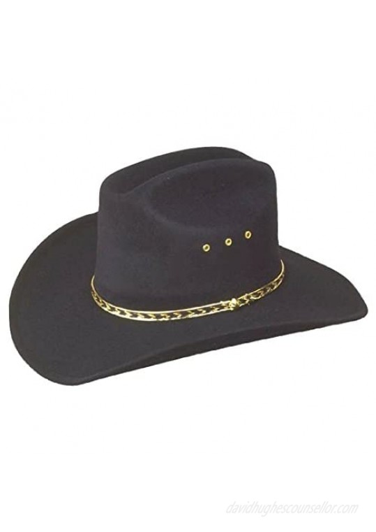 WESTERN EXPRESS Men's Faux Felt East Clintwood Cowboy Hat with Gold Band Rodeo Cattleman Mexican - Black Color Kids Size (52) - 6 1/2