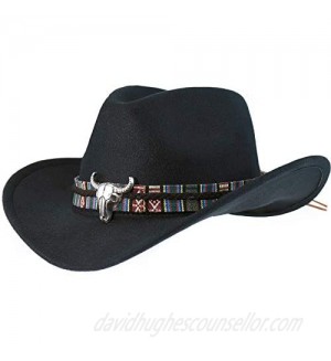 XYIYI Western Faux Felt Cowboy Hat for Men  Wide Brim Fedora