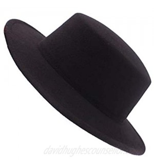1PC Unisex Adult Fashion Classic Black Wool Blend Fedora Hat Large Wide Brim Flat Church Derby Cap Headwear Top Hat for Wedding Party Talent Show Performance