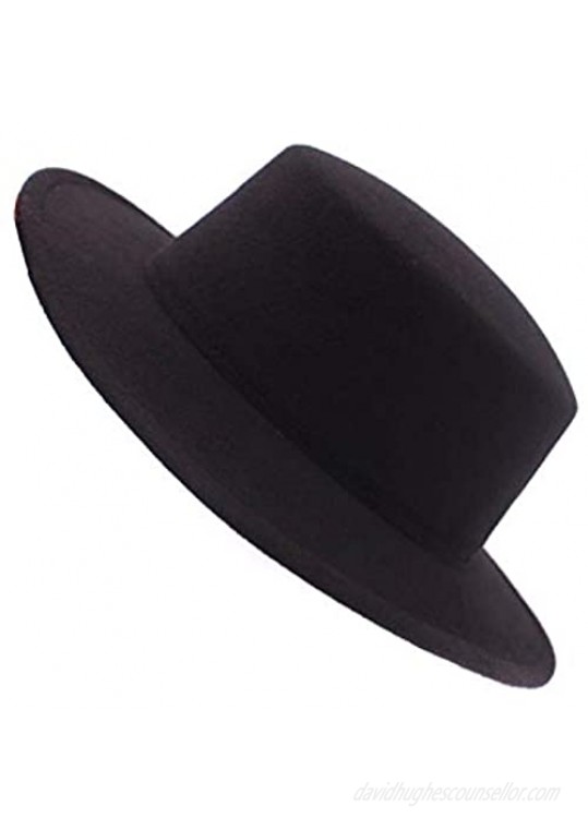 1PC Unisex Adult Fashion Classic Black Wool Blend Fedora Hat Large Wide Brim Flat Church Derby Cap Headwear Top Hat for Wedding Party Talent Show Performance