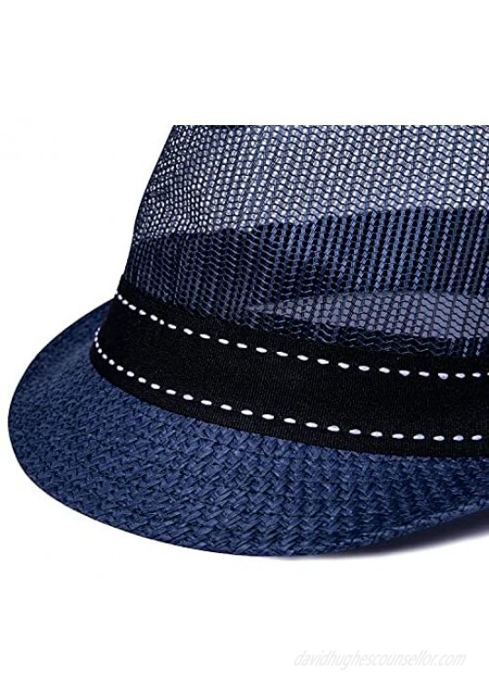 Barry Wang Fedora Hat Unisex Straw Panama Hat UPF50+ Sun Protection Summer Outdoor