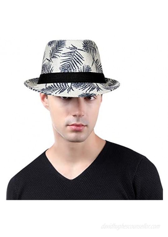 Barry.Wang Trilby Fedora Jazz Hat Classic Gangster Panama Hats for Men Women with Belt Band Designer
