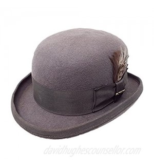 Bellmora One Fresh Classic Bowler Derby 100% Wool Dress Folk Curled Brim Hat