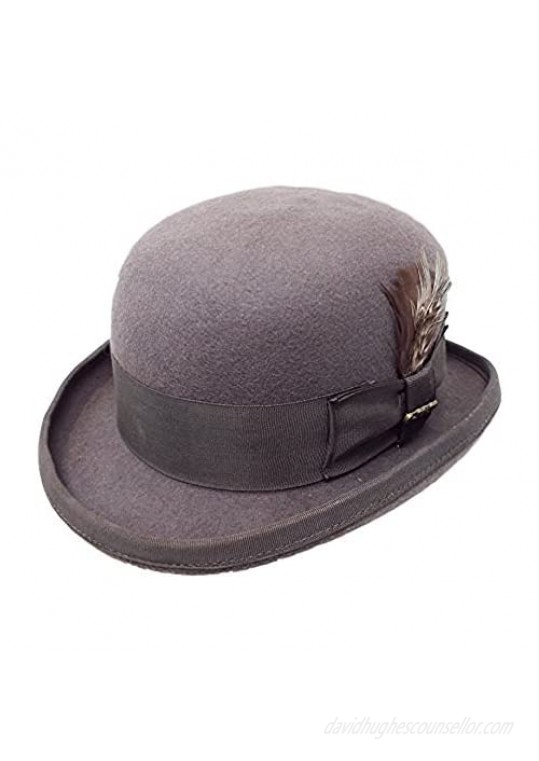 Bellmora One Fresh Classic Bowler Derby 100% Wool Dress Folk Curled Brim Hat