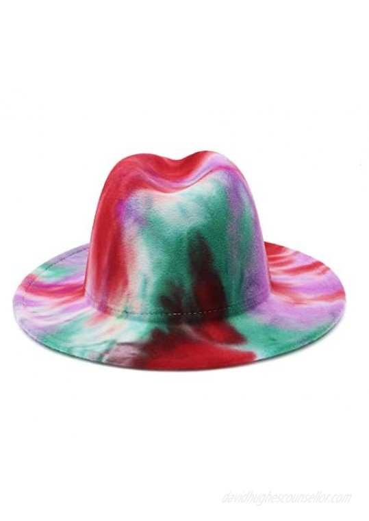 EOZY Multicolor Tie Dye Fedora Hats for Women Men Wide Brim Cotton Panama Hat