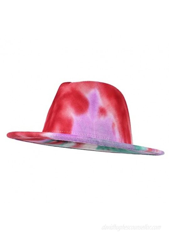 EOZY Multicolor Tie Dye Fedora Hats for Women Men Wide Brim Cotton Panama Hat