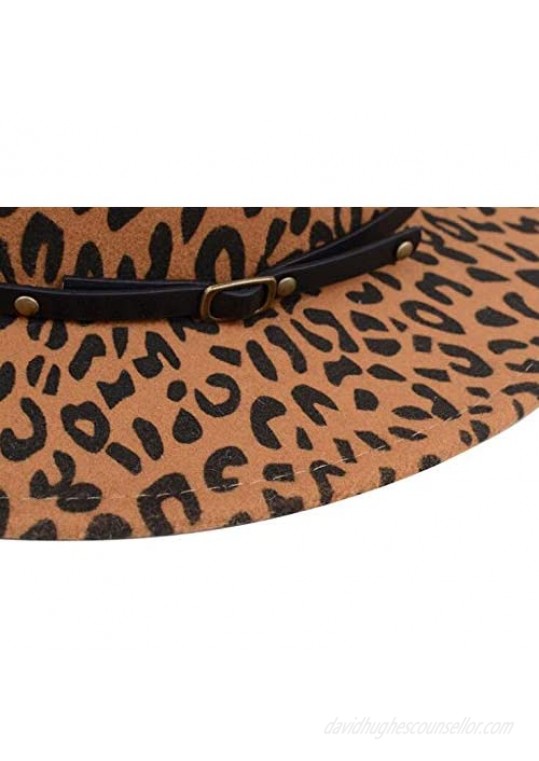 Fashion Classic Wool Blend Leopard Wide Brim Fedora Hat Church Derby Cap