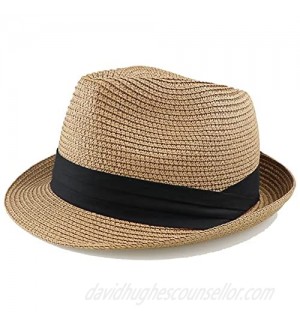 Floppy Straw Fedora Panama Sun Summer Beach Hat Short Brim Trilby Hat Men Women(Small 22.4" Large 23.23")
