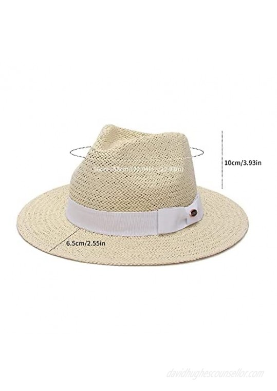 GEMVIE Straw Fedora Hat Men Women Sun Hat Adjustable Panama Hat Summer Beach