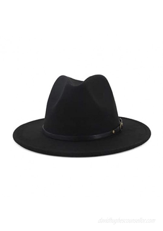 JiaoZhen Black Fedora Hats for Women Wide Brim Fedora Felt Panama Hat with Belt Buckle