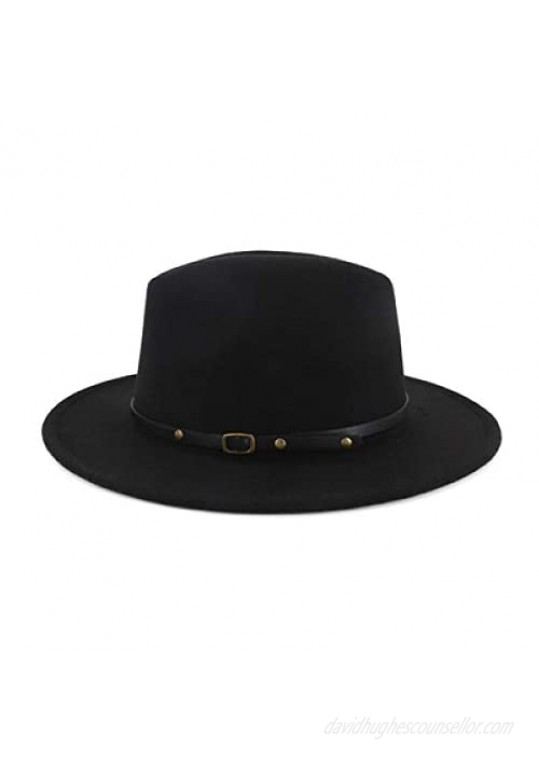 JiaoZhen Black Fedora Hats for Women Wide Brim Fedora Felt Panama Hat with Belt Buckle