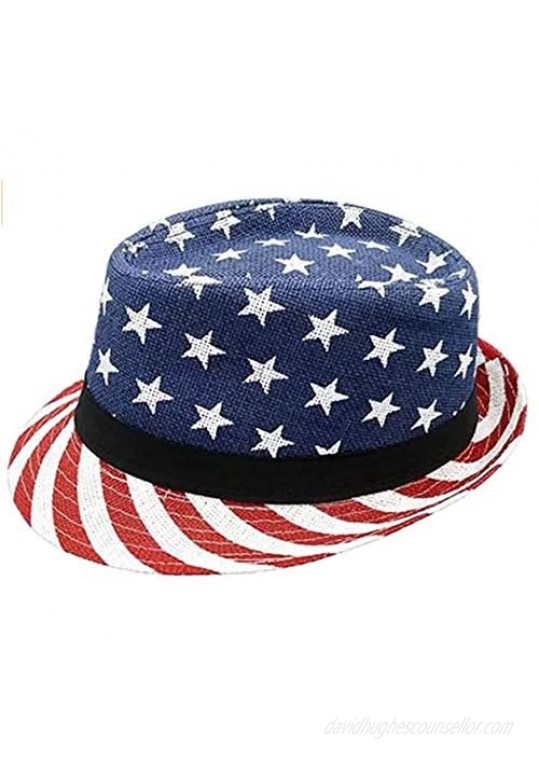 Large Red White and Blue American Flag Trilby Fedora Sun Hat for Women or Men Short Upturned Brim Packable