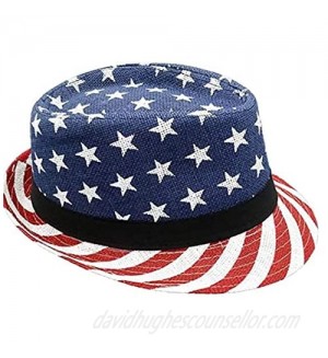 Large Red White and Blue American Flag Trilby Fedora Sun Hat for Women or Men  Short Upturned Brim  Packable