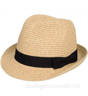 Maylisacc Short Brim Straw Fedora Hats  Summer Straw Trilby Beach Sun Hat Adjustable Medium Size with Trendy Bowknot