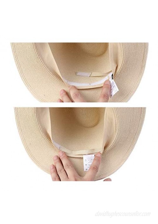 Melesh Straw Fedora Hat for Women Men Fine Braid Wide Brim Sun Beach Panama Hat