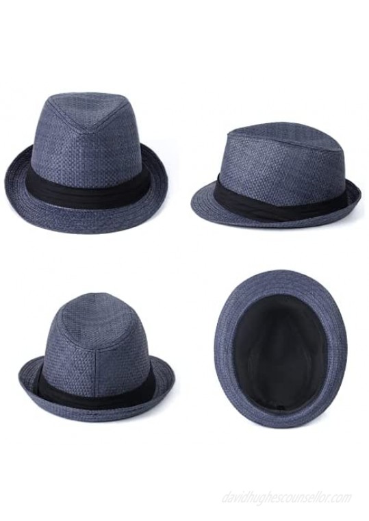 Panama Fedora Straw Hats for Men Trilby Sun Hats for Men Paper Straw Boater Hat Beach Breathable Cap