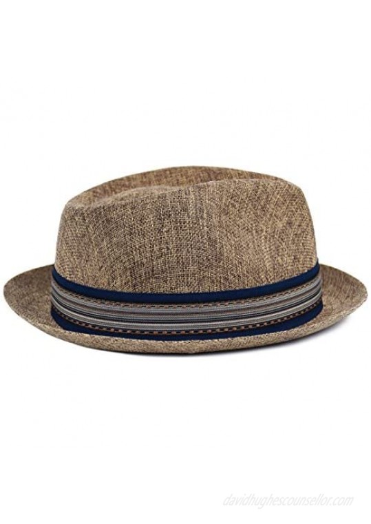 urbanhatshop Men's Summer Fedora Hat Breathable Linen Porkpie Hat Stingy Brim Dress Hat