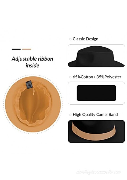 Wide Brim Fedora Hats for Women Classic Two Tone Felt Fedora Hats for Men