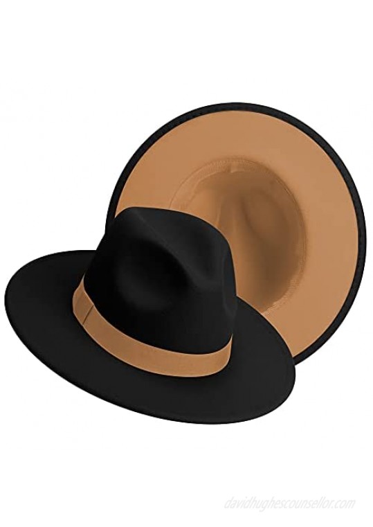 Wide Brim Fedora Hats for Women  Classic Two Tone Felt Fedora Hats for Men