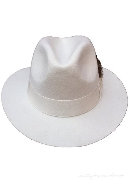 Wool Felt Men or Women's White Fedora Hat