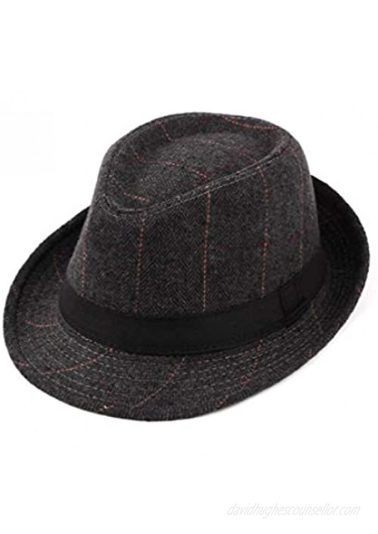 XINGZI Mens Fashion Classic Gentlemans Plaid Trilby Fedora Hat Church Derby Cap Jazz Cap for Men and Women (Black)