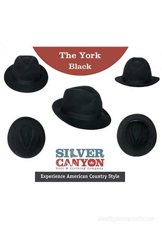 York Crushable Wool Fedora Felt Hat Silver Canyon Black