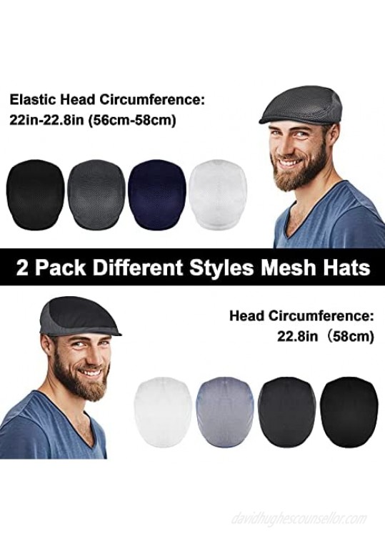 2 Pack Mesh Newsboy Hats for Men Summer Breathable Mens Flat Cap Scally Paperboy Irish Drivers Gatsby Cabbie Ivy Beret