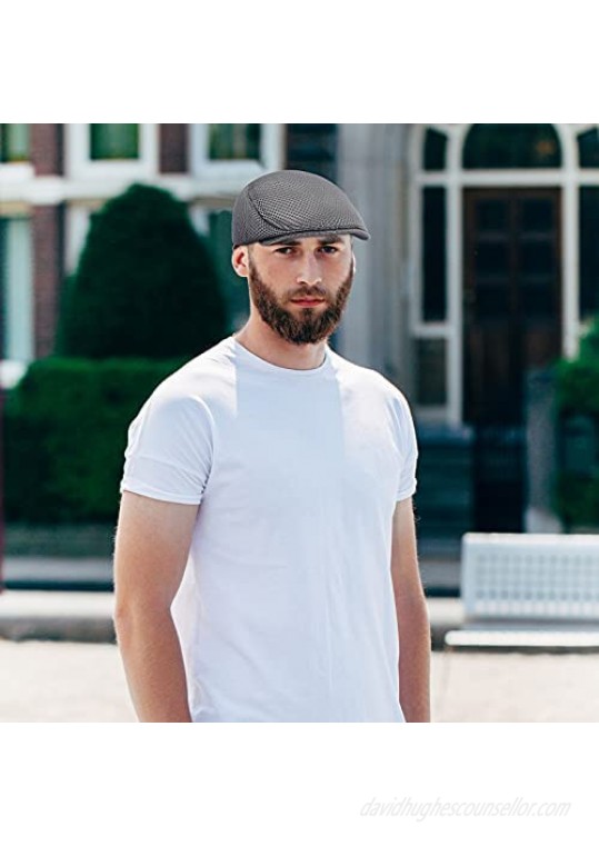 2 Pack Mesh Newsboy Hats for Men Summer Breathable Mens Flat Cap Scally Paperboy Irish Drivers Gatsby Cabbie Ivy Beret