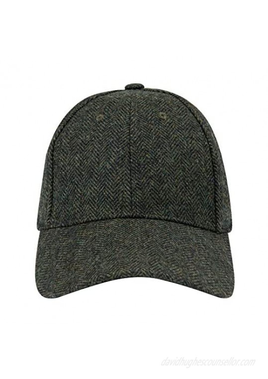 BOTVELA Men's Herringbone Tweed Baseball Cap Wool Blend Fitted Hat
