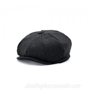 Crazy Cart Men's Women's Premium Wool Blend 8Panels Plaid Herringbone Newsboy Hat