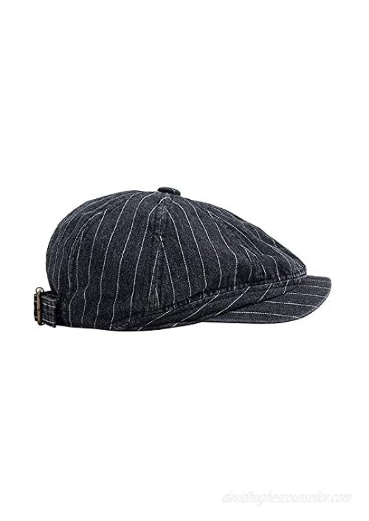 Croogo Men's 8 Piece Newsboy Flat Cap Ivy Golf Cabbie Hat Denim Cotton Herringbone Caps Baker Boy Beret Hats for Daily
