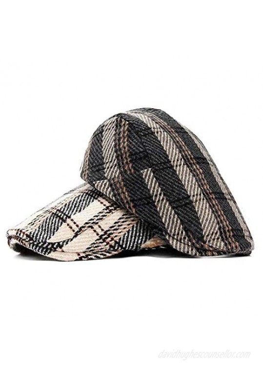 Croogo Mens Plaid Ivy Newsboy Hat Winter Duckbill Hat Wool Blend Herringbone Hat Gatsby Beret Flat Hat Cap