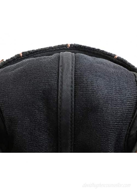 Elwow Men's PU Leather Front Cotton Kint Flat Cap Irish Cabbie Newsboy Hat