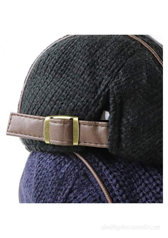 Elwow Men's PU Leather Front Cotton Kint Flat Cap Irish Cabbie Newsboy Hat