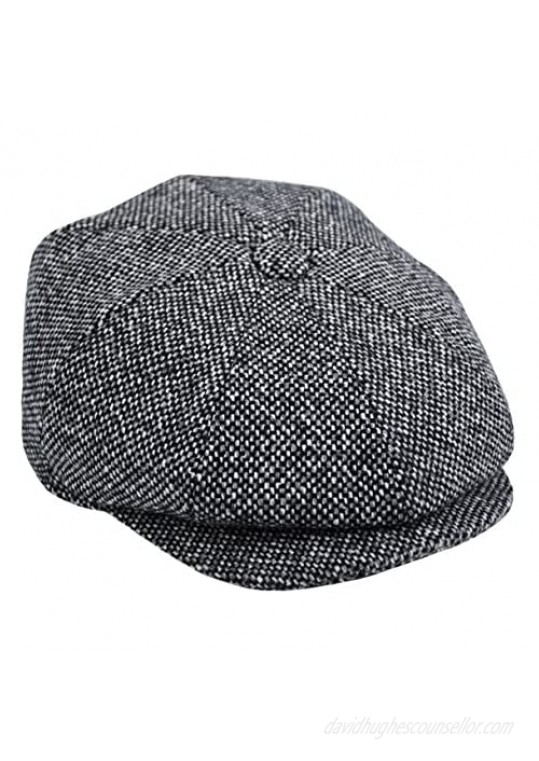 Men's Wool Newsboy Cap Herringbone Driving Cabbie Tweed Applejack Golf Hat