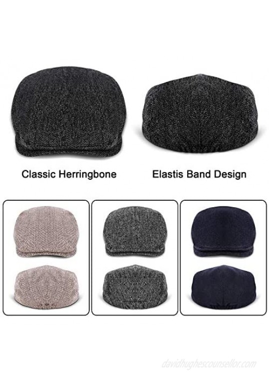 Newsboy Wool Blend Herringbone Hats for Men Flat Cap Ivy Gatsby Paperboy Hat