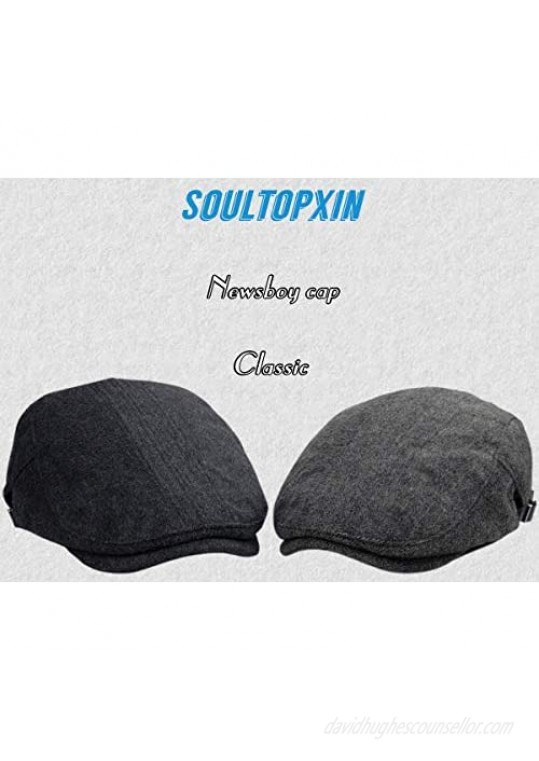 Soultopxin Newsboy Cap for Men Cotton Ivy Gatsby Newsboy Flat Cap Adjustable Cabbie Cap