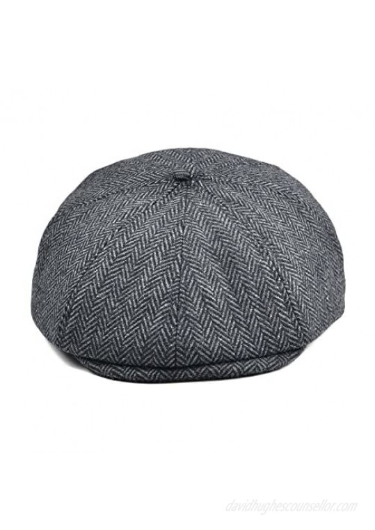 VOBOOM Men Wool Blend Newsboy Cap 8 Panel Hat Tweed Cap Herringbone Cabbie Flat Cap