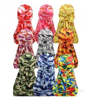 ALIDIA 4 Pieces Extra Long Tail Wide Straps Silky Camouflage Durag for Men 360 Waves