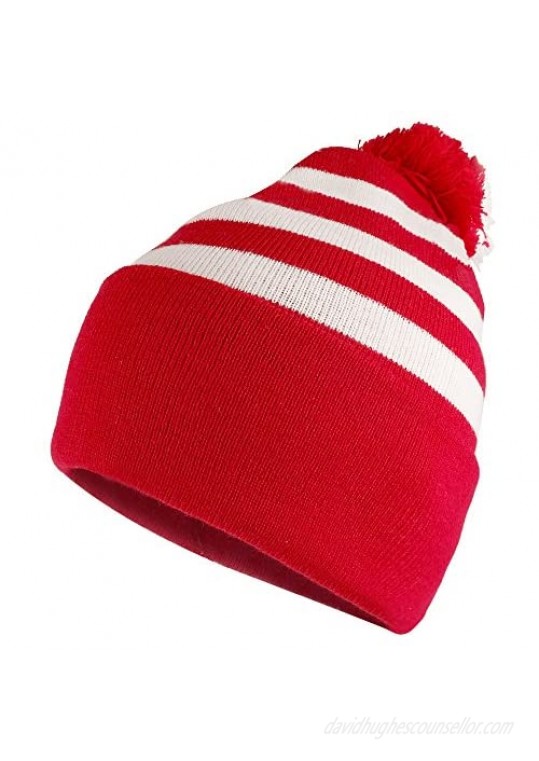 Armycrew Red White Striped Pom Pom Cuff Beanie Hat