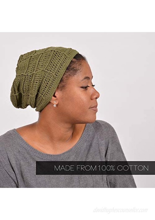 CHARM Mens Summer Beanie Cotton - Womens Crochet Slouch Cap Hand Made Chemo Hat
