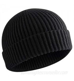 choshion Warm Wool Cuffed Short Knit Fisherman Beanie for Men Women Winter Hats