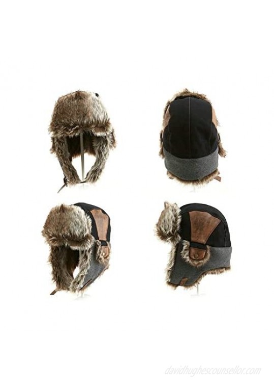 Comhats Faux Fur Trapper Hat for Men Cotton Warm Ushanka Russian Hunting Hat