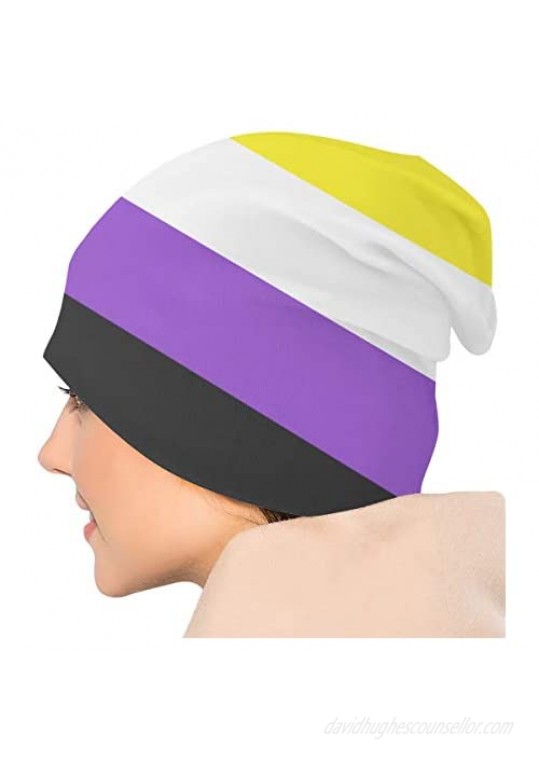 FATTTYCY Non-Binary Pride Flag Slouchy Beanie Hat Winter Skull Cap for Men Women Gifts