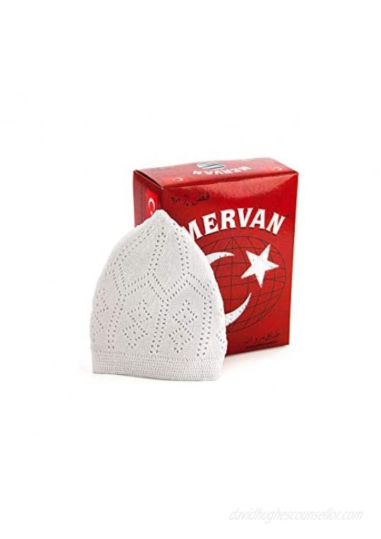 ihvan online Turkish Muslim Kufi Hats for Men Taqiya Takke Peci Islamic Caps Ramadan Eid Islamic Gifts White Standart Size Pack of 12
