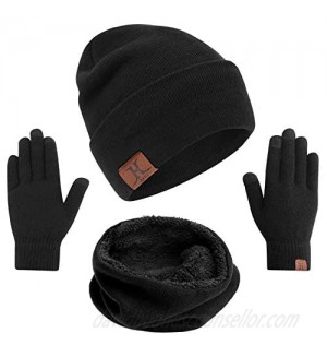 mysuntown Hat Scarf and Glove Set  Women Winter Hats 3-Piece  Beanie Neck Warmer and Touchscreen Gloves for Men