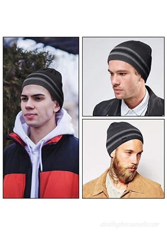 OMECHY Mens Winter Beanie Hat Oversized Warm Knit Fleece Lined Short Beanie Ski Skull Cap