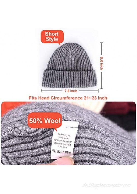 ROYBENS 4 Pack Wool Fisherman Beanies for Men Knit Short Watch Cap Winter Warm Hats